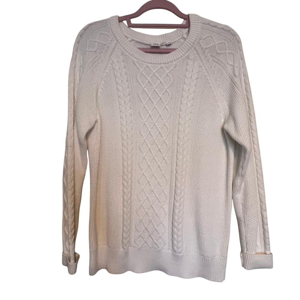 GAP Women's Cable Knit Crewneck Sweater Long Sleeve‎ Pullover Ivory